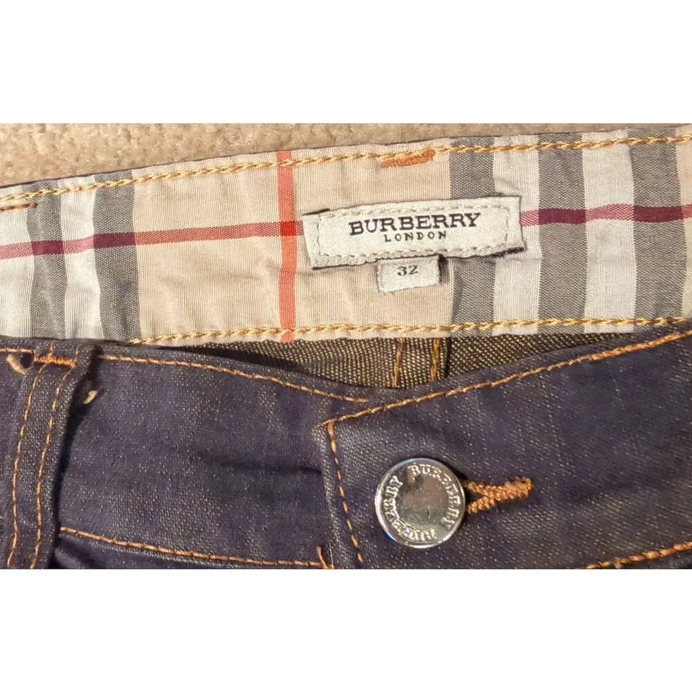 Burberry London Men's Dark Wash Denim Jeans Nova Check Accents Size 32